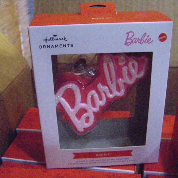 Barbie Logo Pink Blown Glass Glitter Ornament Shatterproof Special Edition BOXED - Picture 10 of 14